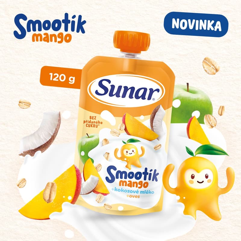Sunar Smootík dětská kapsička mango, kokosové mléko a ovesné vločky