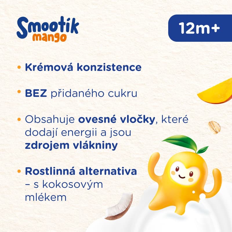 Sunar Smootík dětská kapsička mango, kokosové mléko a ovesné vločky