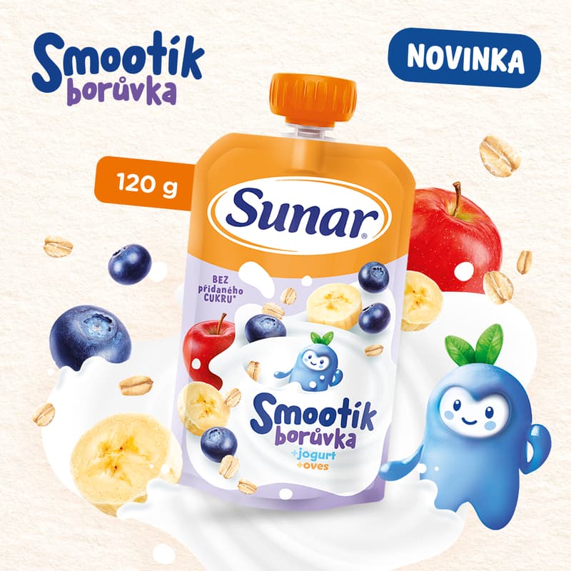 Sunar Smootík dětská kapsička borůvka, jogurt a ovesné vločky