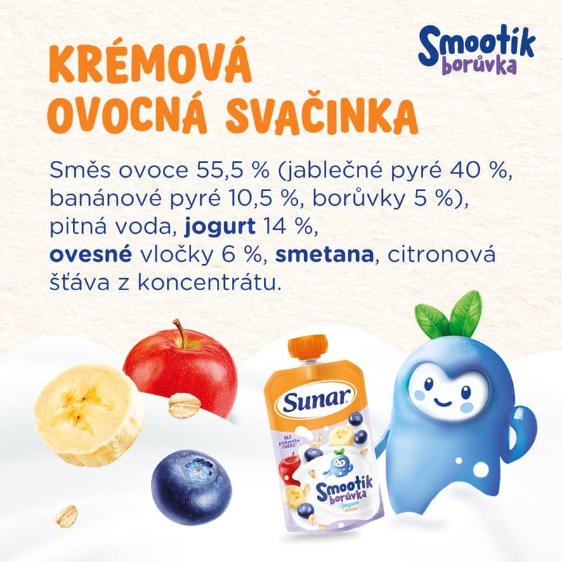 Sunar Smootík dětská kapsička borůvka, jogurt a ovesné vločky