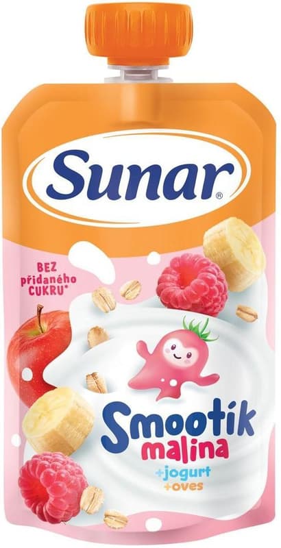 Sunar Smootík baby pouch raspberry, yogurt, oats 12m+, 120 g