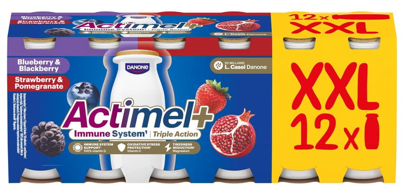 Actimel Probiotický jogurtový nápoj borůvka a ostružina, jahoda a granátové jablko 12×100 g