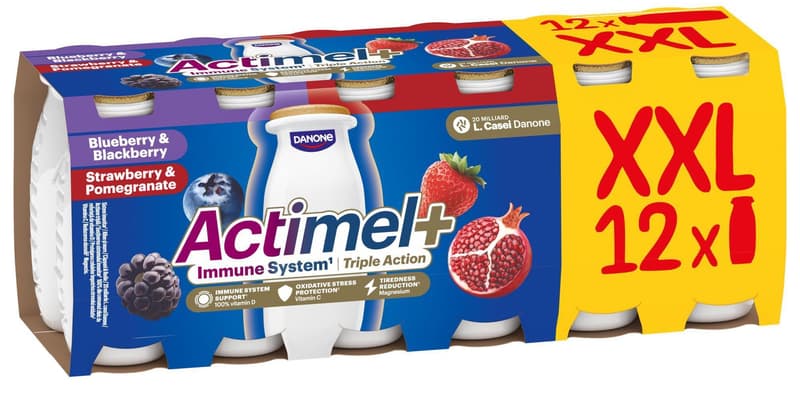 Actimel Probiotický jogurtový nápoj borůvka a ostružina, jahoda a granátové jablko 12×100 g