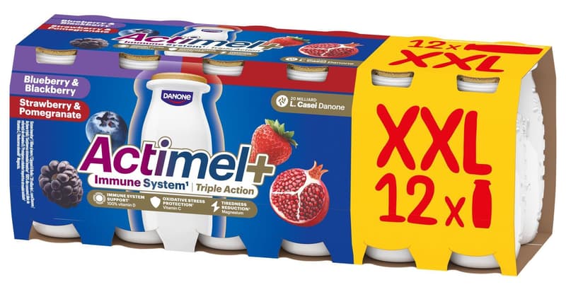 Actimel Probiotický jogurtový nápoj borůvka a ostružina, jahoda a granátové jablko 12×100 g
