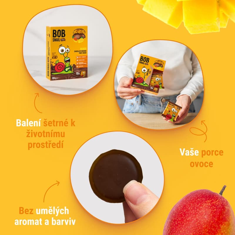 Šnek Bob Ovocná pochoutka v čokoládě mango