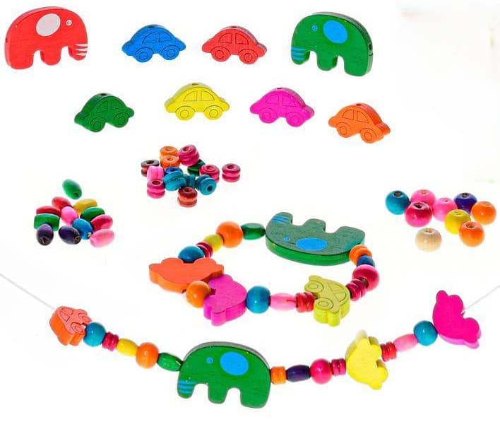 3asstd color (blue,yellow,pink) Wooden beads play set on BC