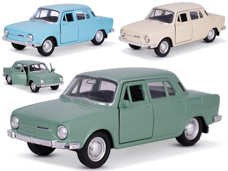 3asstd color (light gree,creamy,light blue) 12cm die cast pull back Škoda 100 in WBX