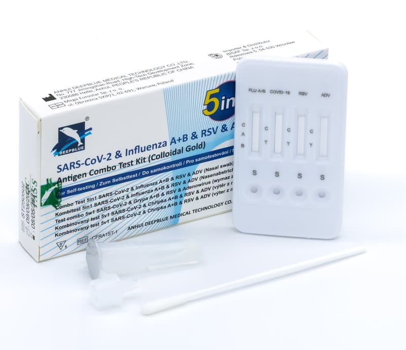 DeepBlue 5v1 respirační multitest (Adenovirus/RSV/Chřipka A+B/Covid) 1 ks