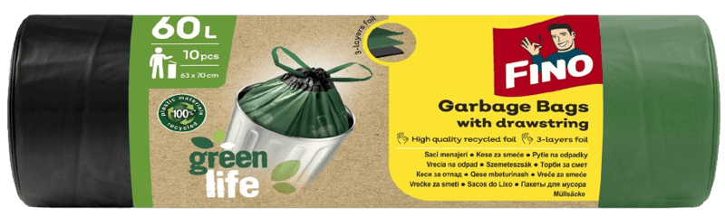 FINO LD Bags Green Life drawstring 60L, 10pcs, 30 μm