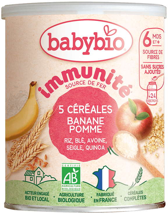 Babybio Immunité nemléčná pětizrnná obilná kaše s banánem a jablkem