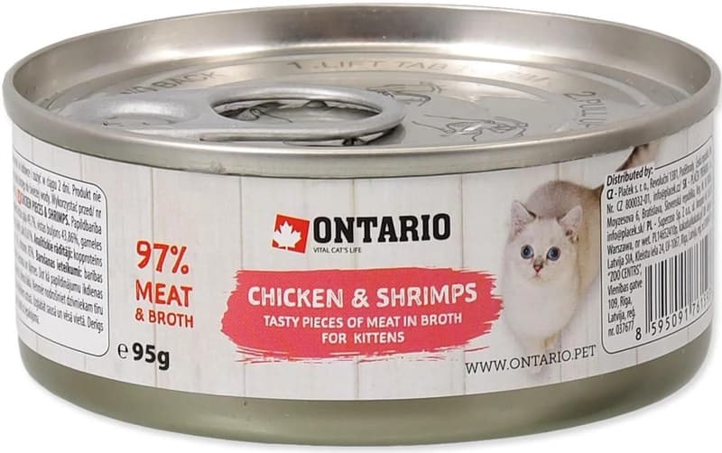 Ontario Kitten canned food chicken pieces with shrimp 95g
