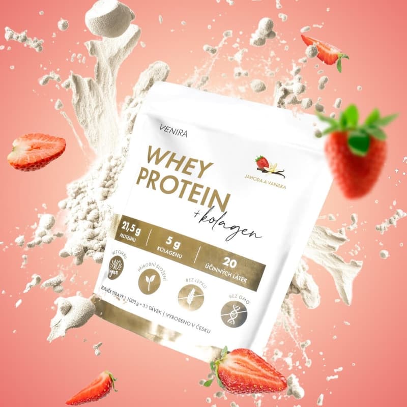 Venira Whey Protein+kolagen vanilka+jahoda 1000g