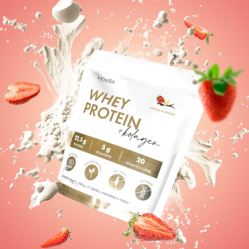 Venira Whey Protein+kolagen vanilka+jahoda 1000g