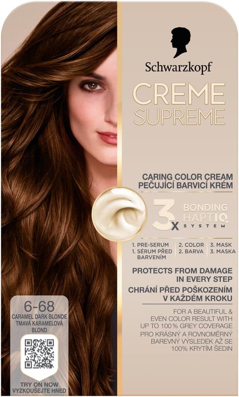 Schwarzkopf Creme Supreme barva na vlasy tmavá karamelová blond 6-68