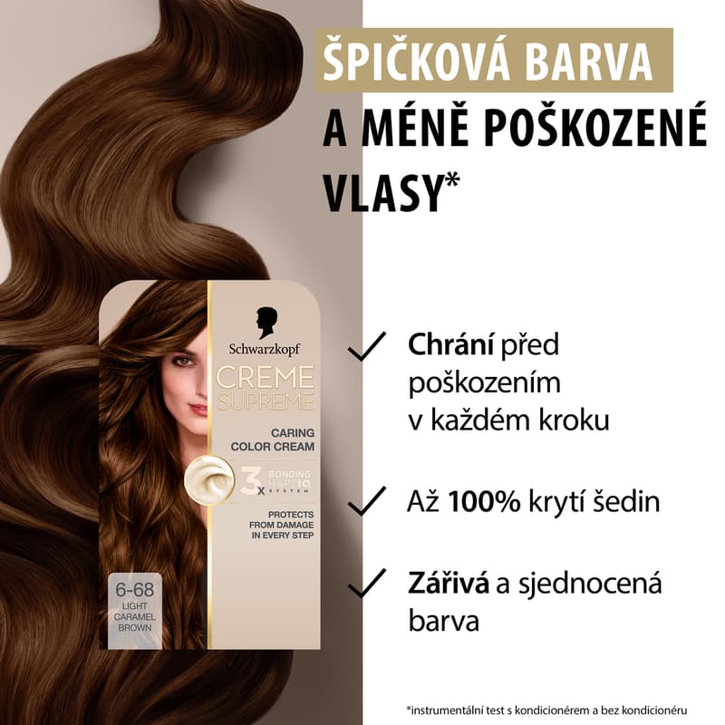 Schwarzkopf Creme Supreme barva na vlasy tmavá karamelová blond 6-68