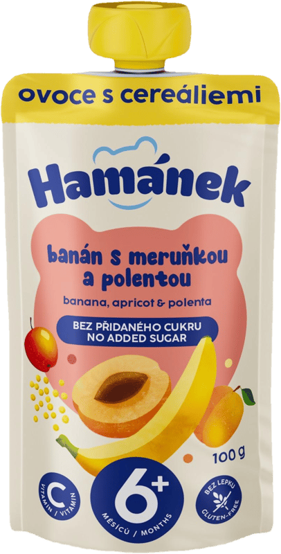 Hamánek Banán, meruňka a polenta ovocná kapsička