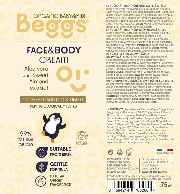 Beggs Baby Moisturizing Face and Body Cream 75 ml
