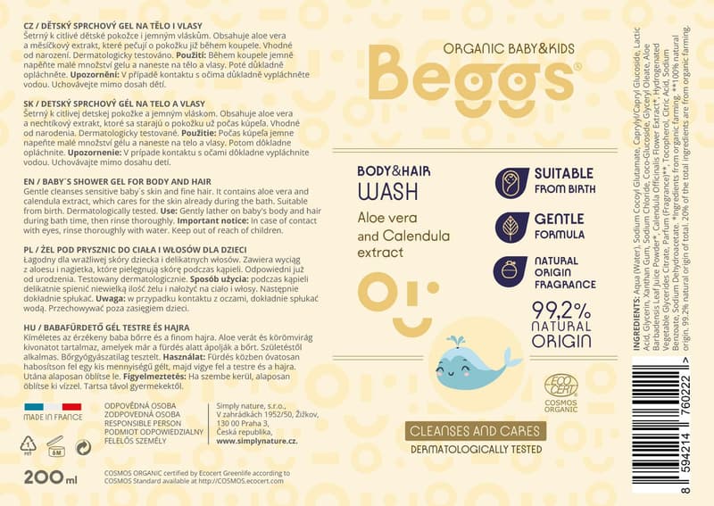 Beggs BIO Dětský sprchový gel na tělo i vlasy