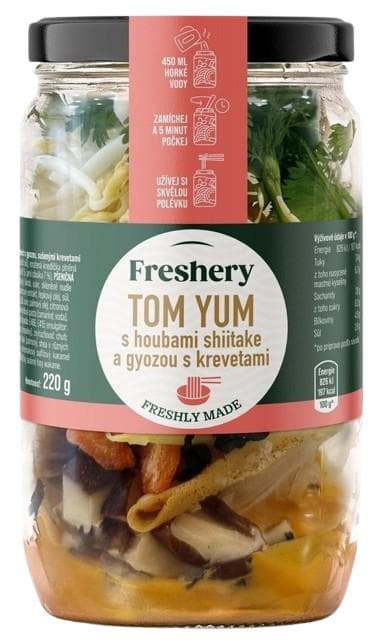 Freshery Tom Yum s houbami shiitake a krevetovou gyozou (směs na přípravu polévky)