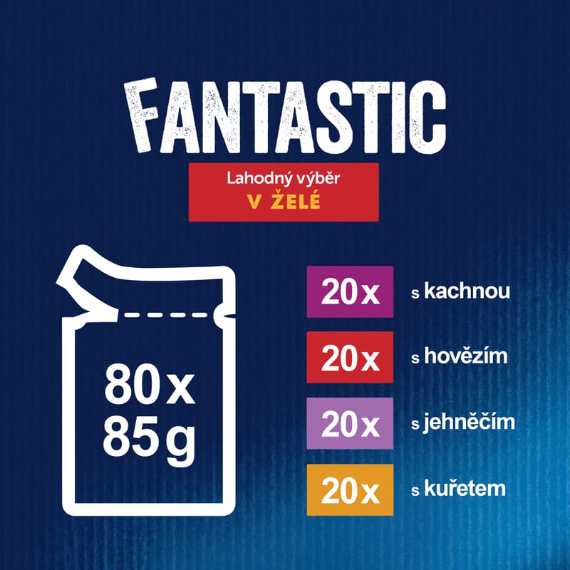 Felix Fantastic kapsičky pro kočky kachní, hovězí, jehněčí a kuřecí v želé 80×85 g