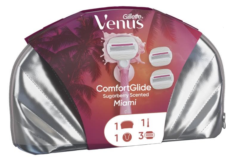 Gillette Venus ComfortGlide Sugarberry Scented Miami Women’s Razor, 3 Refills + Shower Hook + Bag