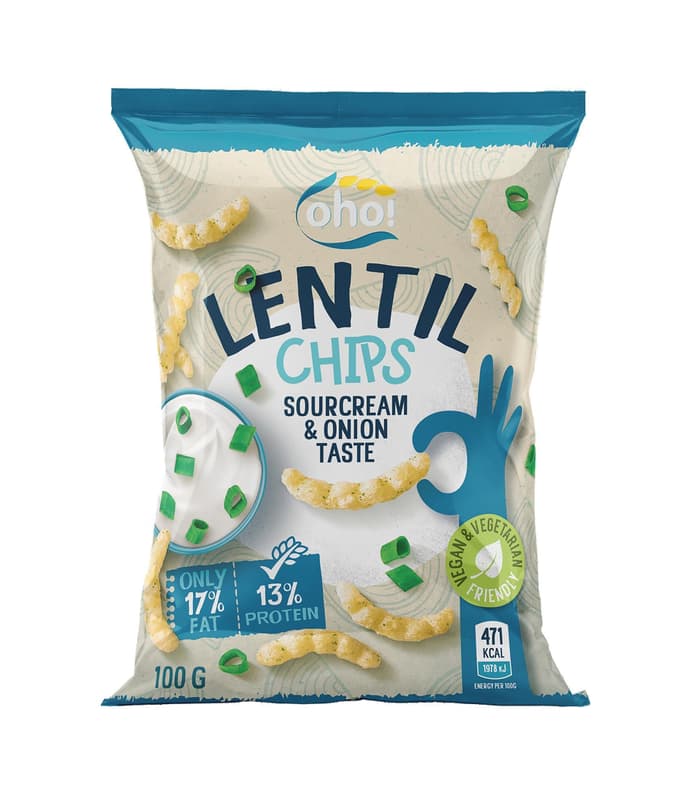 Oho Lentil snacks with sour cream and onion flavor