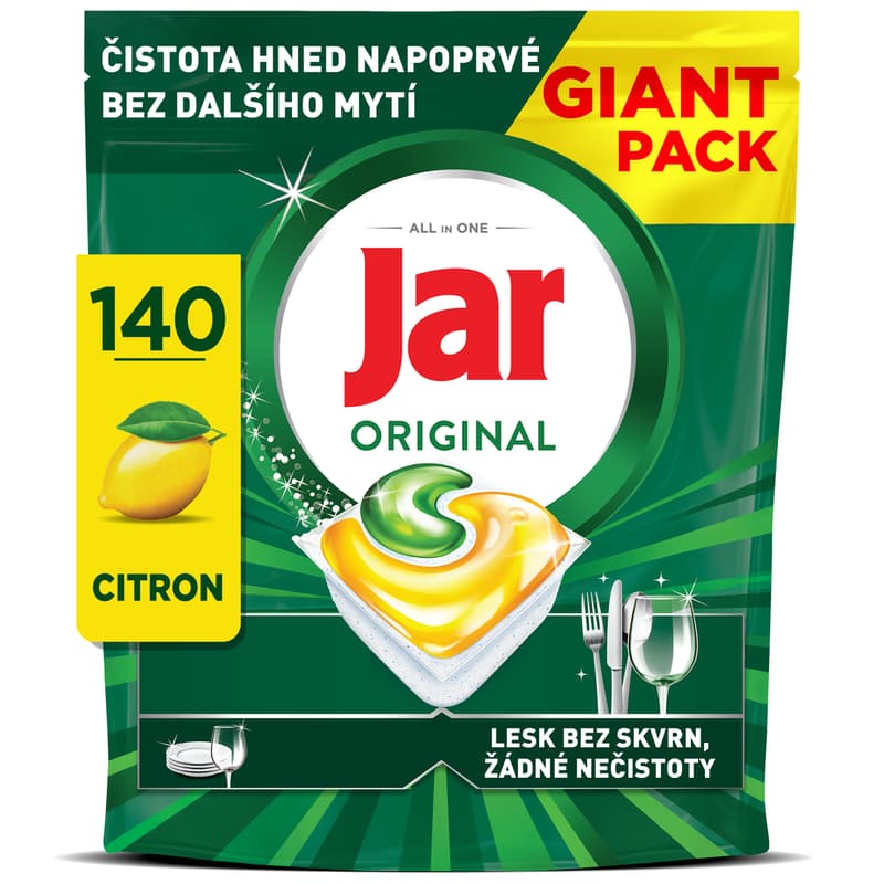 Jar Original Dishwasher Tablets, Lemon, 140 Capsules, 1st Time Clean, No Rewash