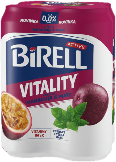 Birell 0.0 Vitality Maracuja & Maté nealkoholické pivo s méně cukru 4×0,5 l plech