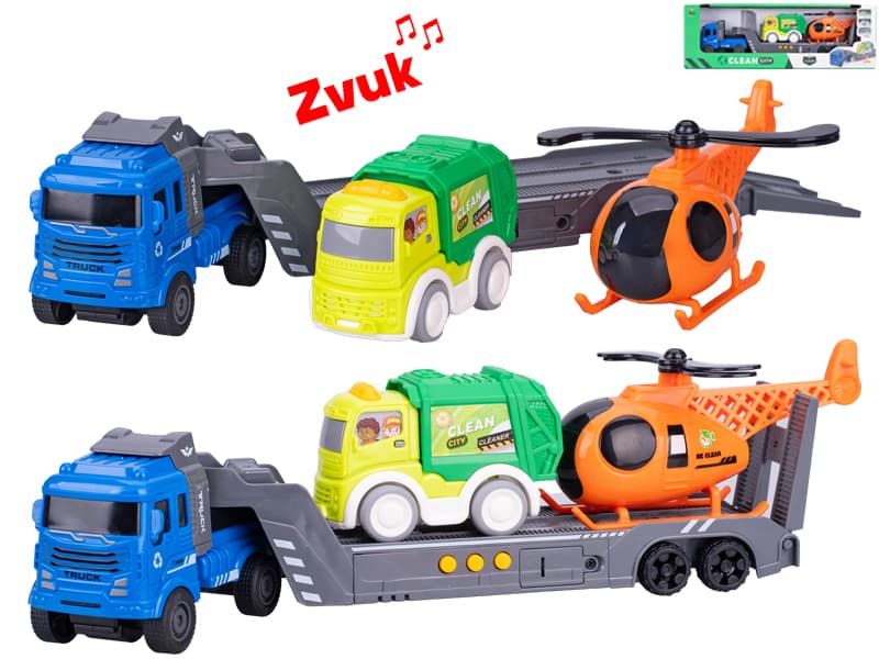 30cm BO "try me" plastic  friction powered truck w/sound & 2pcs of garbage vehicle in OTB