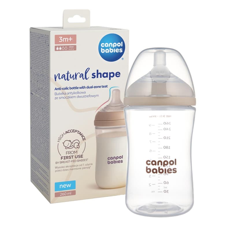 Canpol babies Natural Shape antikoliková lahev s dvouzónovou savičkou 260 ml