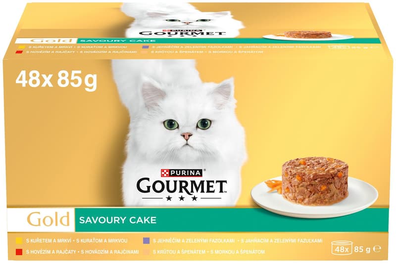 Gourmet Gold Savoury Cake konzervy pro kočky kuře, hovězí, jehněčí, krůta 48×85 g