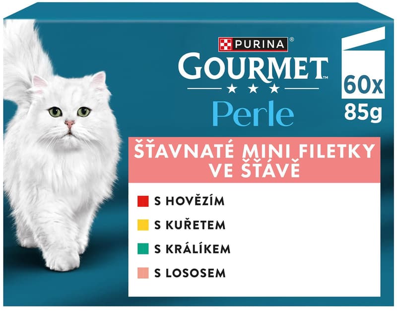 Gourmet Perle kapsičky pro kočky hovězí, kuře, králík, losos ve šťávě 60×85 g