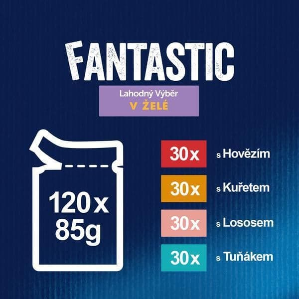 Felix Fantastic kapsičky pro kočky hovězí, kuře, tuňák, losos v želé 120×85 g