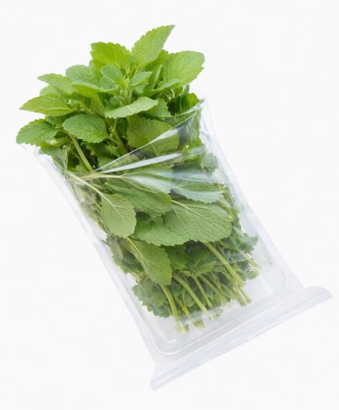Cut lemon balm, tray