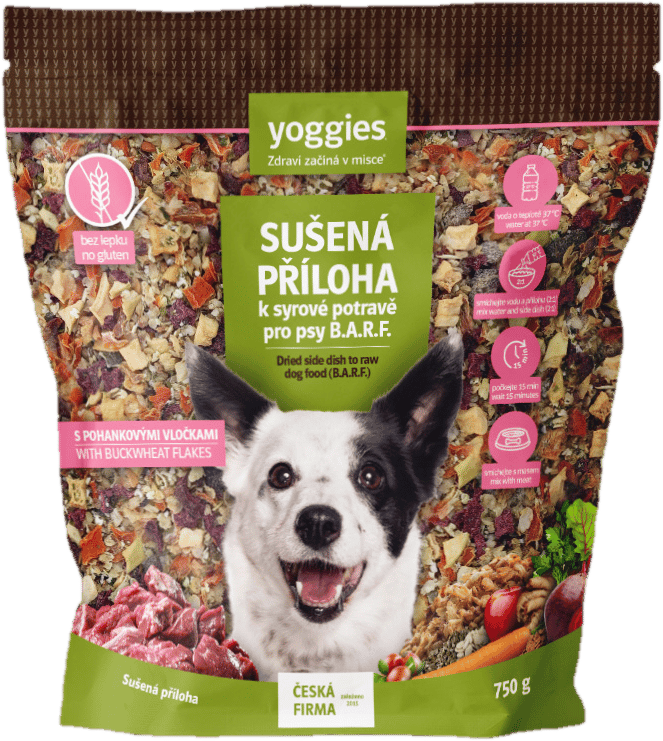 Dried side dish with buckwheat flakes for B.A.R.F. raw dog food