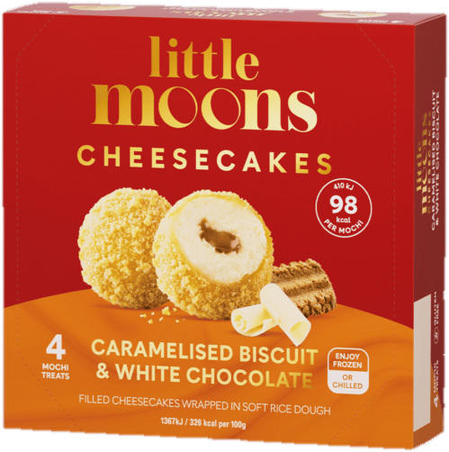 Little Moons Koláček plněný cheesecake náplní s příchutí karamelizovaných sušenek & bílé čokolády