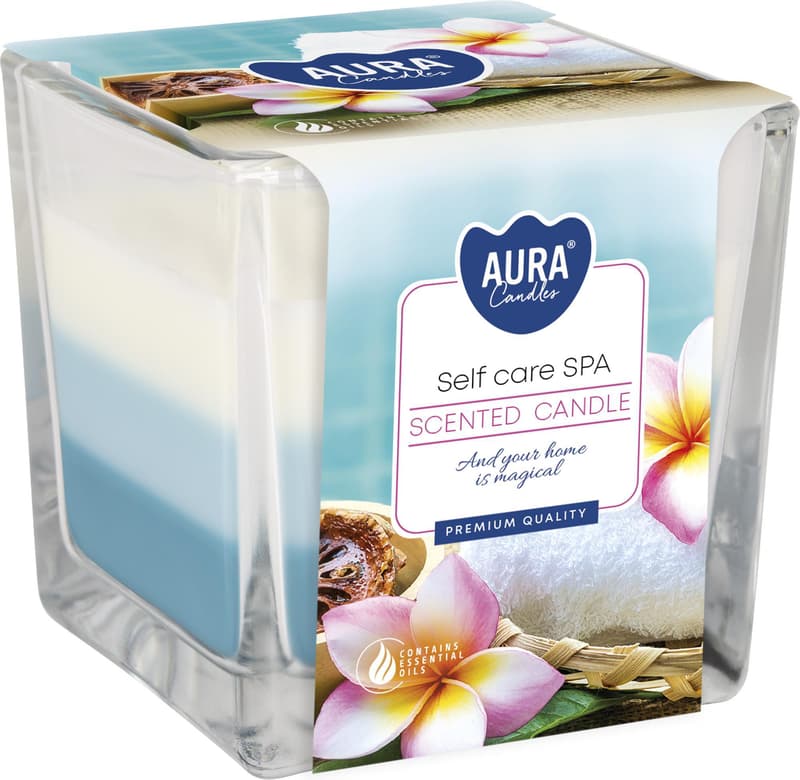 Aura Candles Self Care Spa tříbarevná vonná svíčka ve skle
