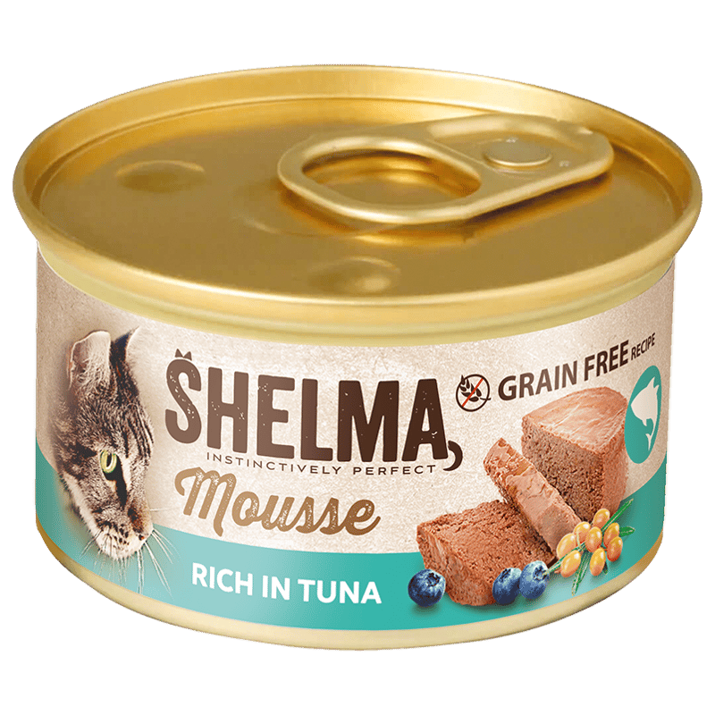 Shelma canned cat food tuna, blueberries, sea buckthorn 0. 085 kg
