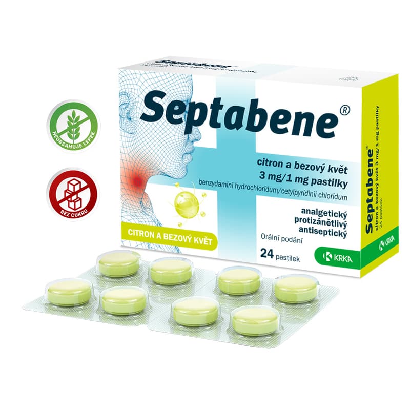 SEPTABENE CITRON A BEZOVÝ KVĚT 3MG/1MG pastilka 24
