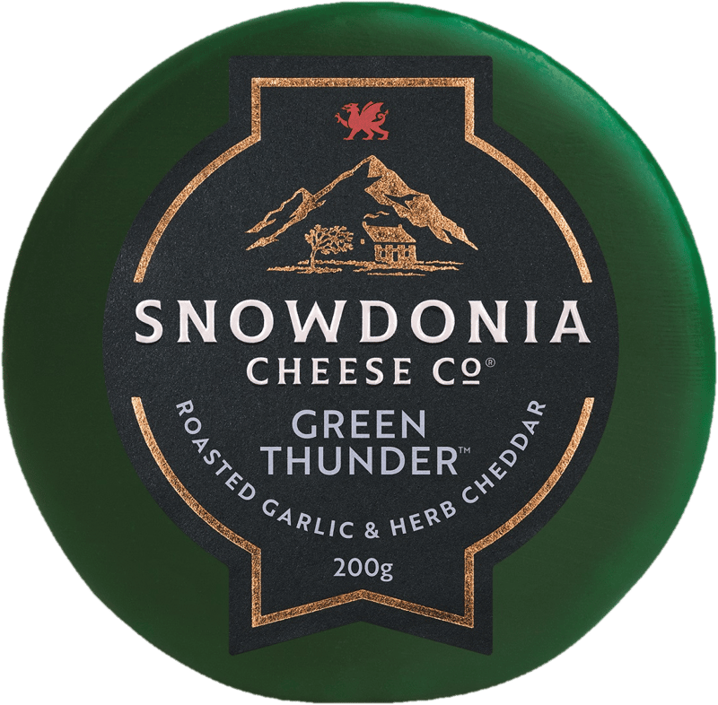Snowdonia Cheddar Green Thunder sýr s pečeným česnekem a bylinkami