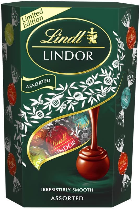 Lindt Bonboniéra LINDOR čokoládové pralinky limitovaná edice tmavě zelený mix příchutí