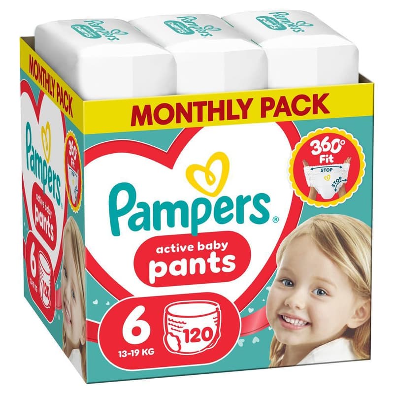 Pampers Active Baby Pants Size 6, 120 Nappies, 13kg-19kg