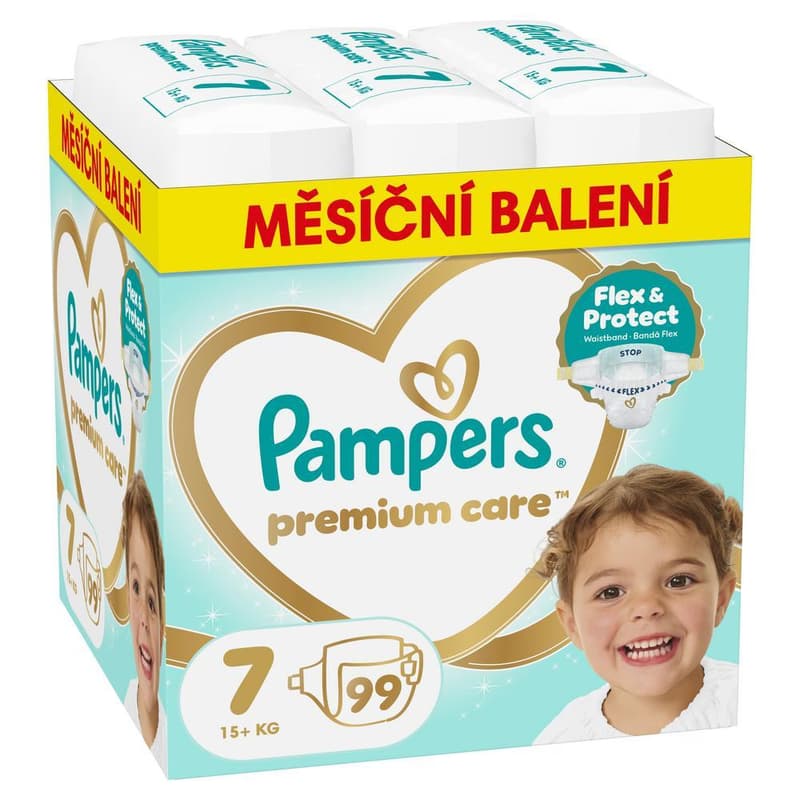 Pampers Premium Care Size 7, 99 Nappies, 15kg+
