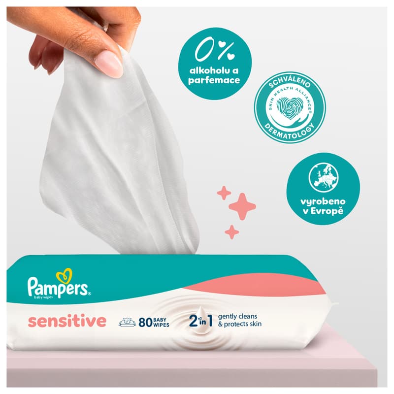 Pampers Sensitive Baby dětské čisticí ubrousky 9×80 ks