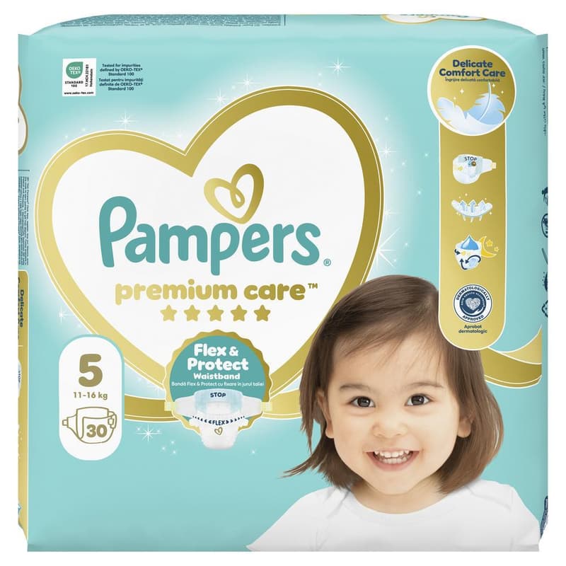 Pampers Premium Care Size 5, 30 Nappies, 11kg-16kg