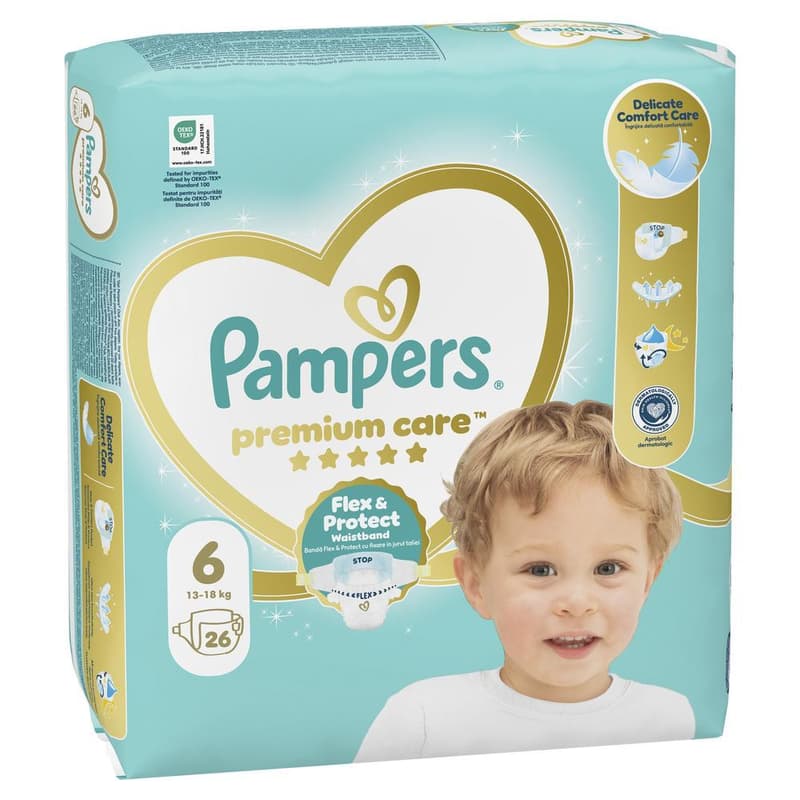 Pampers Premium Care Size 6, 26 Nappies, 13kg-18kg