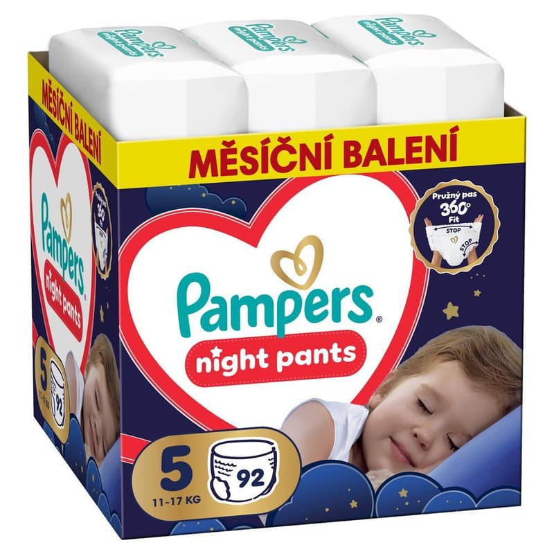 Pampers Night Nappy Pants Size 5, 92 Nappies, 11kg-17kg