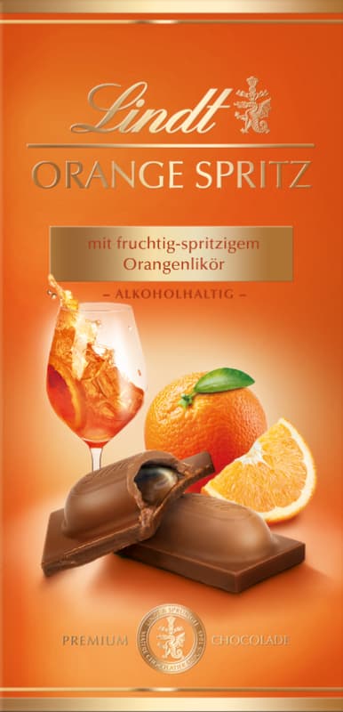 Lindt Čokoláda Orange Spritz s osvěžující náplní z pomerančového likéru