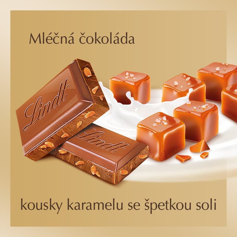 Lindt Čokoláda Gold Tablet Premium Mléčná s kousky slaného karamelu