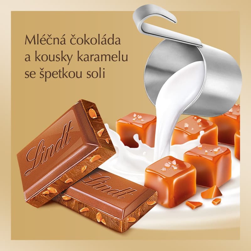Lindt Čokoláda Gold Tablet Premium Mléčná s kousky slaného karamelu